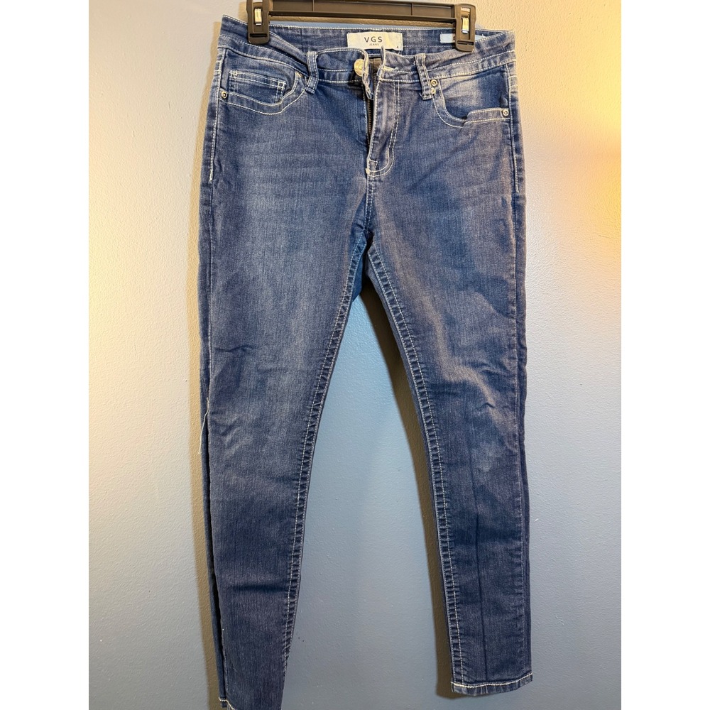 VGS Jeans Womens Size 4 Medium Wash Skinny Denim Contrast Stitch Embroidered